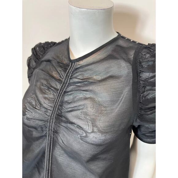 Ulla Johnson V-Neck Short Sleeve Top Black - S - Picture 3 of 7